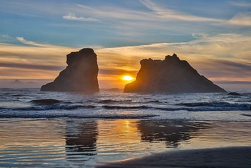 Usa-Oregon-Bandon Bandon Beach-Sunset at the Beach Coastal Print